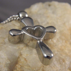 Stainless Steel Love Knot Heart Shaped Cross Pendant Necklace, Silver