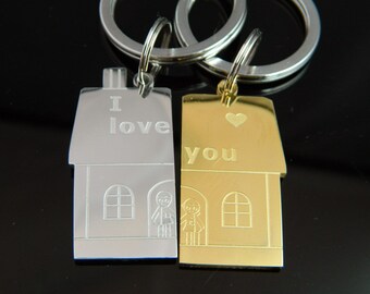 Couples Stainless Steel House and Home Keychains