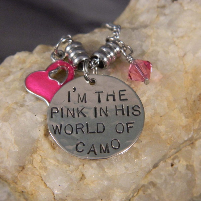 I'm The Pink in HIs World of Camo Handstamped Charm Necklace image 4