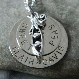 Sweet Peas Handstamped Personalized Twins Necklace