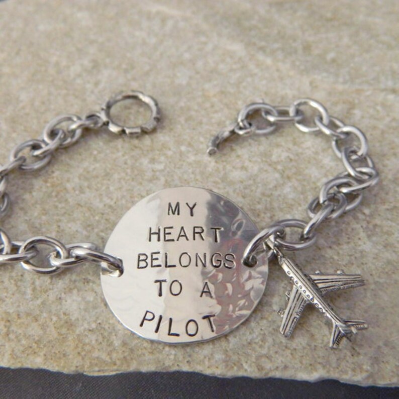 My Heart Belongs to a Pilot Handstamped Bracelet image 1