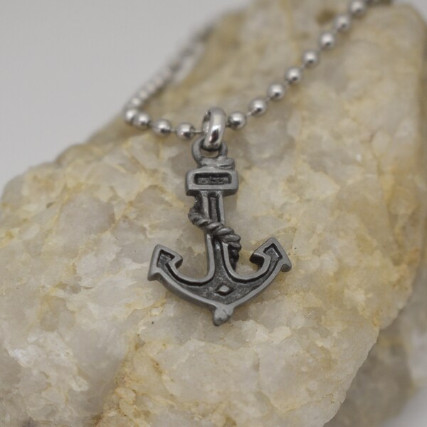 Pewter Anchor with Rope Necklace