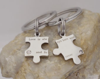 Love is always here now and forever Couples Stainless Steel Puzzle Keychains