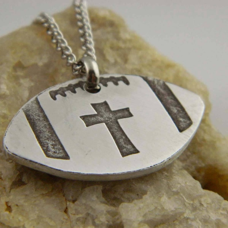 Etched Cross Football Necklace