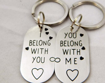 Couples I Belong with You & You Belong with Me Matching Stainless Steel Keychains
