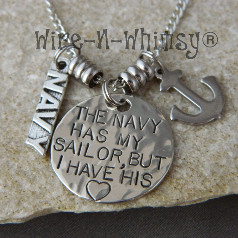 The Navy Has My Sailor But I have His Heart Anchor Necklace image 4