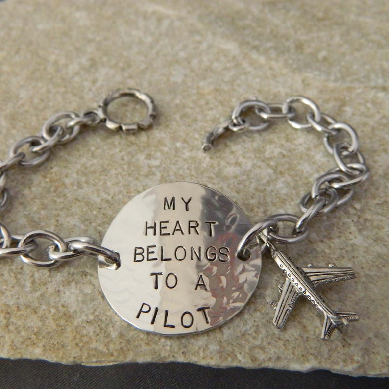 My Heart Belongs to a Pilot Handstamped Bracelet image 2