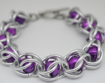 Large Chunky and Funky Purple Caged Bells Silver Bracelet