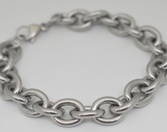 Large Oval Link Chunky Stainless Steel Bracelet