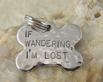 If Wandering....I'm Lost Pet Dog Bone Stainless Steel ID Tag