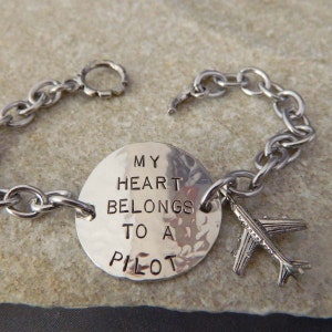 My Heart Belongs to a Pilot Handstamped Bracelet image 5