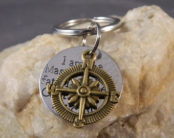I Am the Master of my Fate, I am the Captain of my Soul with Compass Handstamped Keychain