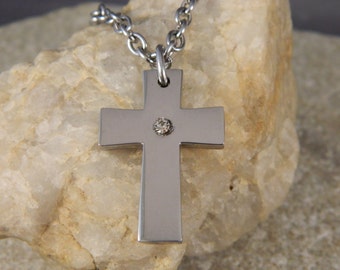 Stainless Steel with Clear Rhinestone Cross Necklace