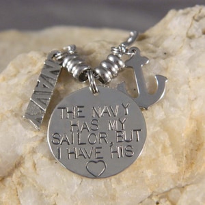 The Navy Has My Sailor But I have His Heart Anchor Necklace image 1