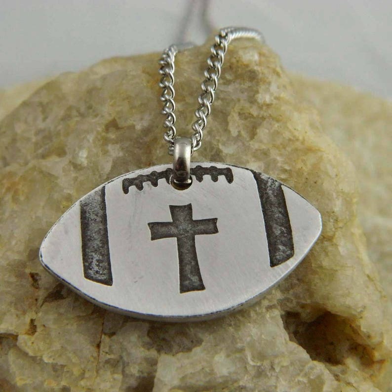 Etched Cross Football Necklace