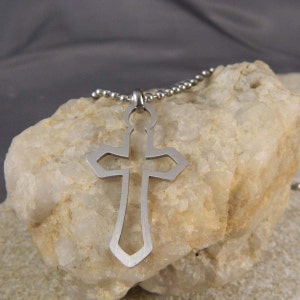 Stainless Steel Outline Cross Necklace with Ball Chain image 1