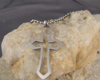 Stainless Steel Outline Cross Necklace with Ball Chain