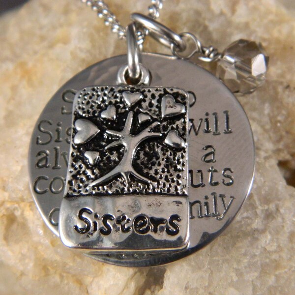 Sister to Sister we will Always Be, A Couple of nuts off The Family Tree Handstamped Necklace