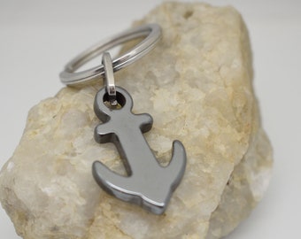 Black Hematite Anchor Keychain