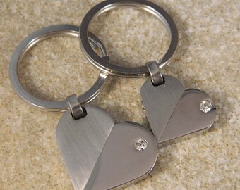 His and Hers Stainless Steel Moveable Heart Keychains