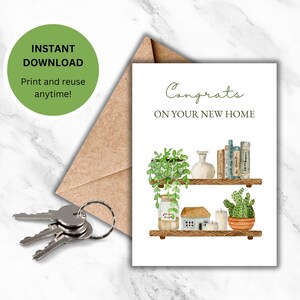 Carte pour maison neuve Cadeau pour agent immobilier Immobilier pendaison de crémaillère Nouveau propriétaire Félicitations pour votre maison Carte minimaliste pour amoureux des plantes Télécharger le PDF