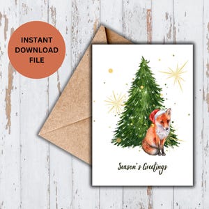 Carte de Noël renard, carte de vœux animaux de la forêt, carte numérique, cartes aquarelles festives, voeux de fin d'année, voeux d'hiver, téléchargement immédiat
