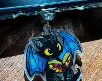 Black Dragon Reading Kindle Charm | Dust Plug Charm | Fantasy Book Lover Kindle Accessory | Romantasy Reader Gift | Bookish Accessory