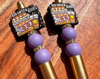 Iced Coffee & Books Silicone Beaded Pen | Fun Ballpoint Pen | Perfect Gift for Coffee and Book Lovers | Bookish BookTok Accessory