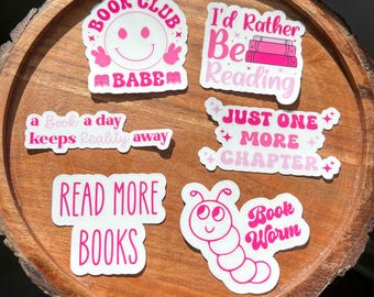 Bookish Sticker Pack - 6 Vinyl Reader Stickers | 4 Color Choices | Perfect for Book Lovers | Gift for Kindle, Kobo and Laptops