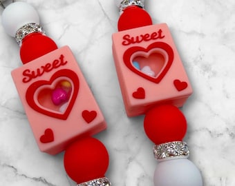 Candy Heart Box Silicone Beaded Kindle Strap | Valentine’s Day Kindle Accessory | Pink & Red Beaded E-Reader Strap | Gift for Book Lovers
