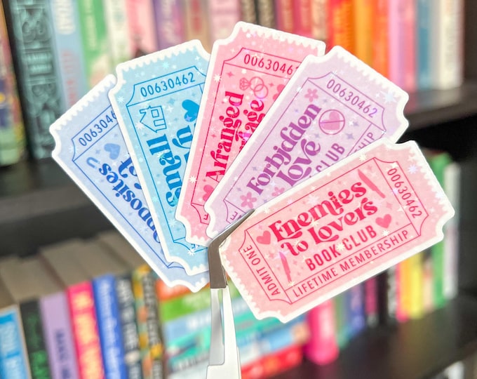 Romance Book Tropes Ticket Holographic Sticker Pack | Bookish Gifts for Romance Readers & Book Lovers | BookTok Gift