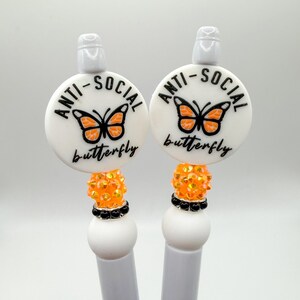 Anti Social Butterfly – Silicone Beaded Pen | Funny Beaded Pen | Cute Office Supply | Gift for Introverts and Shy People | Monarch Butterfly