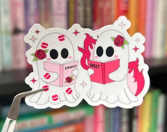 Romance & Smut Ghost Sticker | Book Lover, Halloween (Clear or Holographic)
