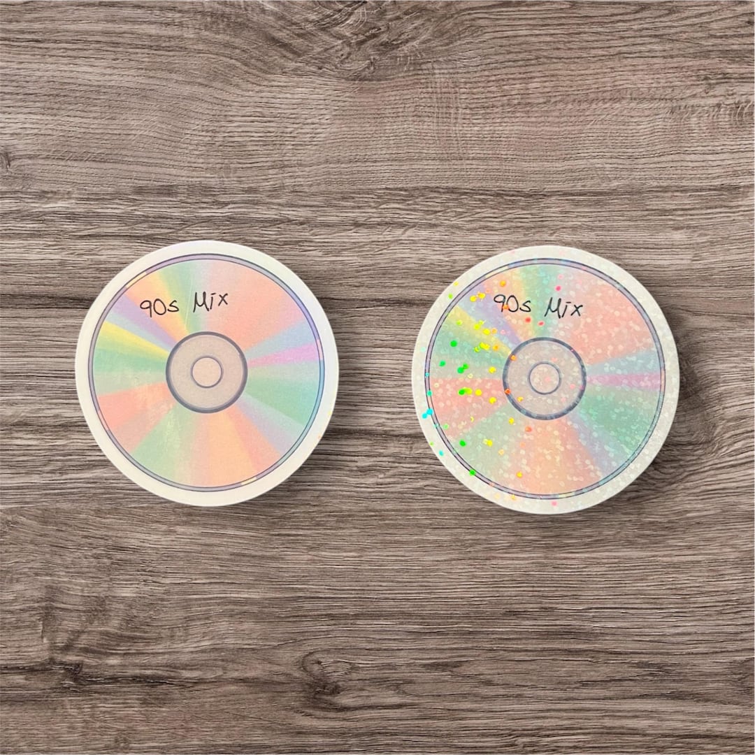 90s Mix CD Sticker | Holographic Retro Vinyl Sticker for 90s Music ...