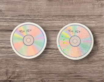 90s Mix CD Sticker | Holographic Retro Vinyl Sticker for 90s Music Lovers | Nostalgic Laptop Decal | 90s Music | Compact Disc Sticker