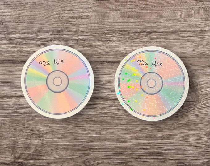 90s Mix CD Sticker | Holographic Retro Vinyl Sticker for 90s Music Lovers | Nostalgic Laptop Decal | 90s Music | Compact Disc Sticker
