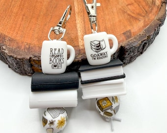 Bookish Coffee Cup Silicone Beaded Keychain | Read More Books | Go Away I’m Reading | Reader Gift | Book Lover Accessory | Coffee Mug Charm