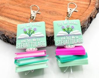 Buy Me Books and Tell Me to STFUATTDLAGG Keychain – Silicone Beaded Bookish Keychain – Dark Romance, Spicy Smutty Bookish Gift