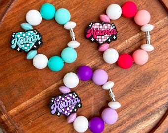 Silicone Beaded Mama Charm – Checkered Heart, Bag Accessory