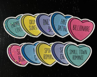 Romance Book Trope Candy Hearts Holographic Sticker Pack |  BookTok, Bookish Gifts, Kindle Stickers for Romance Lovers | Book Lover Gift