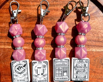 Bookish Tarot Card Keychain | Silicone Beaded Keychain | The Reader, The Bookshop, The Tropes, The Audiobook | Perfect Gift for Book Lovers