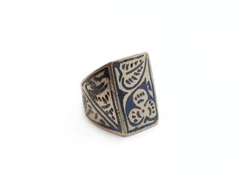 Niello Afghan tribal ring size 8, vintage ethnic ring Afghanistan