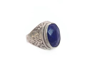 Large Lapis Lazuli and silver ring size 8.5 Pakistani old jewelry