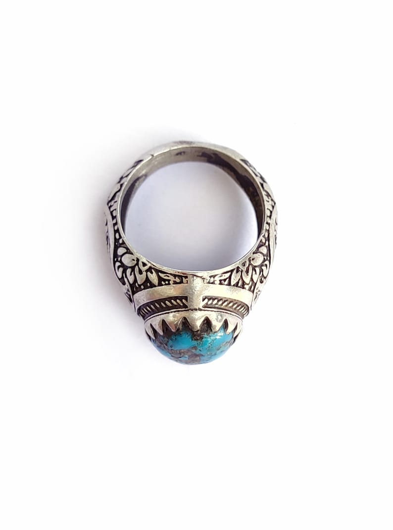 Chunky Turquoise Afghan Ring Silver Men's Ring Jalalabad Afghanistan ...