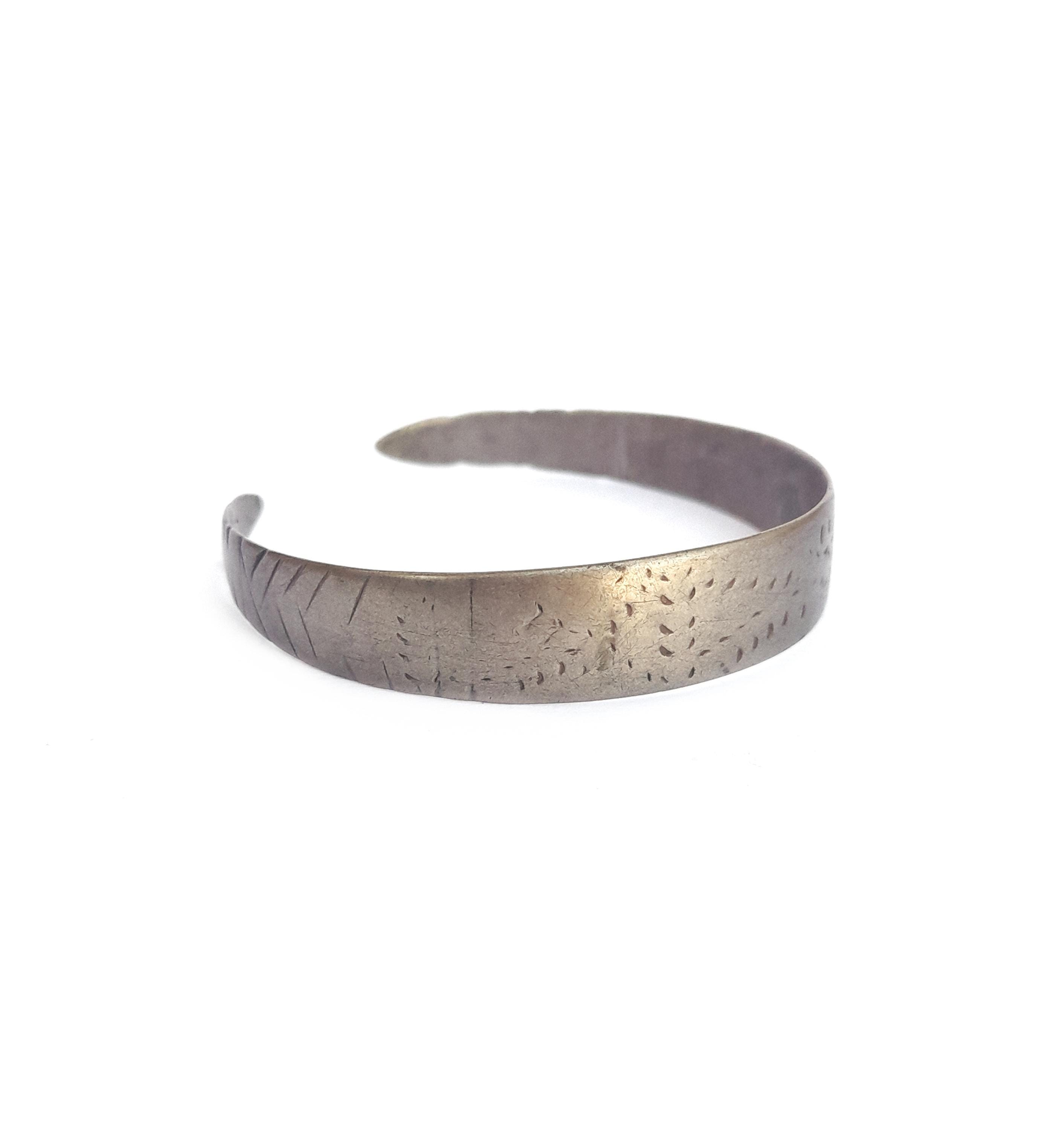 Old Silver Open Cuff Tuareg Bracelet, Antique Tribal Engraved Cuff