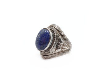 Vintage Lapis lazuli silver ethnic boho ring size 9 old Indian jewelry