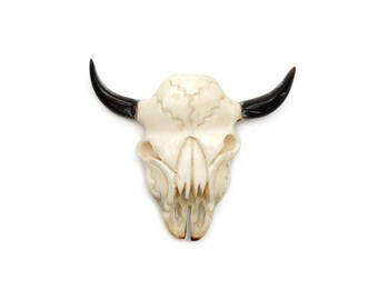 Buffalo skull bovine bone pendant, bolo tie Bali old carved pendant Indonesian antique jewelry