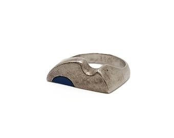 Vintage modernist Silber Ring mit eingelegten blauem Lapis Lazuli Stein, Größe 8