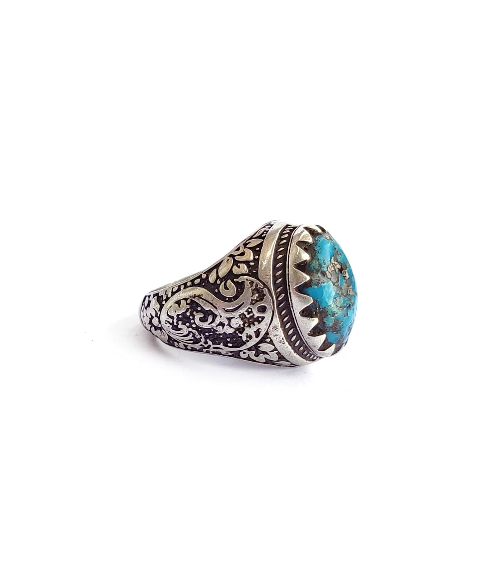 Chunky Turquoise Afghan Ring Silver Men's Ring Jalalabad Afghanistan ...