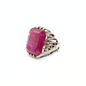 Vintage Ruby and silver gemstone ring size 10 big stone ethnic ring